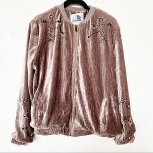 Americanino Velvet Beaded Floral Bomber Jacket Size Large